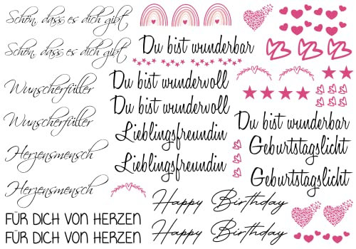 Kerzen Tattoofolie - Wasserschiebefolie - Sprüche zum Verschenken - für Kerzen/Keramik DIN A5 Kerzensticker Kerzentattoos Freundin Geburtstag (Pink)