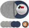 Myir JUN Tischsets Abwaschbar Leder und Untersetzer, Doppelseitigen Platzset Rund Ø 36cm 6er Set rutschfest Glasuntersetzer Platzdeckchen Leder Kunstleder Tischset (Grau Blau, 6er Set)