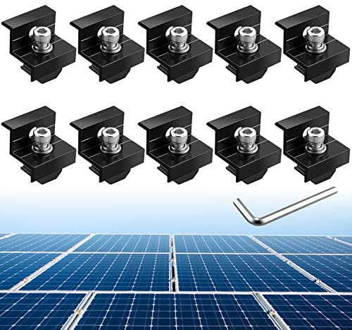 Anbte Lot de 10 Supports de Module Solaire Pinces Centraux de 30MM/35MM Aluminium Module Solaire Support en Z Support de Panneau Solaire Photovoltaïque pour Camping-car, Toits (Noir)
