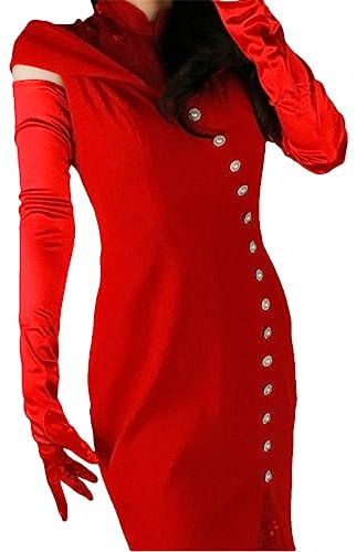 Damen Handschuhe aus Seide, Satin, Stretch, merzerisierte Perlen, Satin, Pink, lange Länge, Party, Dinner, Damen, Rot, Einheitsgröße