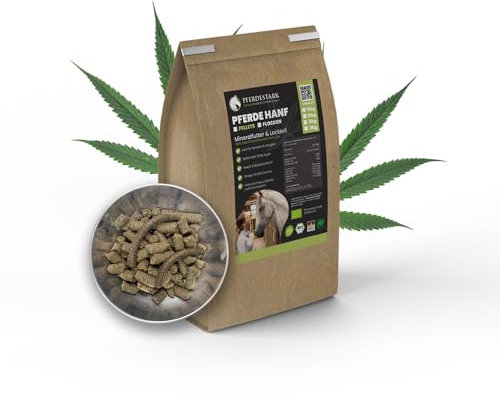 SANUUS PFERDESTARK Bio Hanf Pellets Pferdefutter getreidefrei Mineralfutter 15kg - Natürliche Premium Hanfkuchen Nahrungsergänzung für Pferdemüsli ohne Zucker mit Omega 3-6-9, Vitaminen & Eiweiß