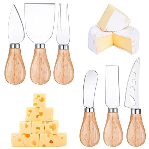 PNOOFR 6 Pièces Ensemble de Couteaux à Fromage Cuisine Cheese Couteaux Set Couteau à Fromage Fourchette a Beurre Collection Coffret Couteau à Fromage Manche en Bois