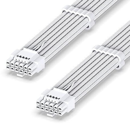 EZDIY-FAB 16AWG PCI-e 5.0 12VHPWR PSU Sleeved Kabel,600W 12+4 Pin Stecker auf 12+4 Pin Stecker Kabel für RTX 3090Ti/4070Ti/4080/4090,60cm/23.62in-Reines Weiß
