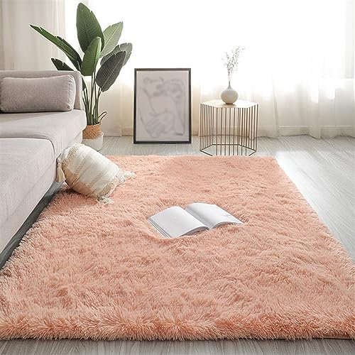Momooda Teppich Wohnzimmer Schlafzimmer, Dicker Flauschig, Fusselfreier Schlafzimmerteppich, Langfloriger, Rutschfester Heimdekor Teppich, Rosa Orange, 160x200cm