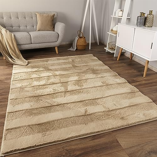 Paco Home Weicher Flauschiger moderner Bubble Wohnzimmer Teppich Hochflor Fell Geometrisches Design Hoch-Tief-Effekt, Grösse:60x100 cm, Farbe:Beige 4