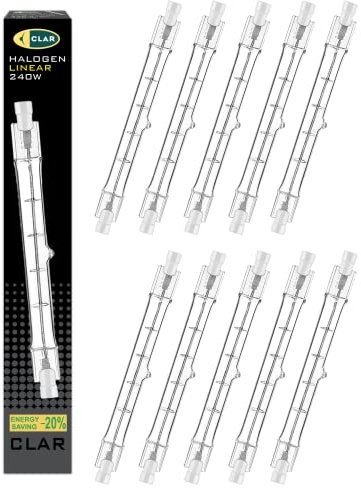 CLAR - Halogen Leuchtmittel 240W, R7S 118mm Dimmbar, Halogenstab 118mm, Dimmer Für Stehlampe, Tube Light (Pack 10)