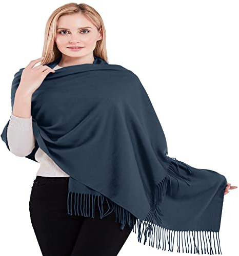 CJ Apparel Pashmina-Schal, 100 % Kaschmir, 2-lagig, handgefertigt in Nepal, Charcola Schwarz, One size