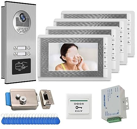 Campanello senza fili Sistema Di Citofono Con Campanello For Videocitofono A Colori HD Da 7 Pollici + Telecamera Di Controllo Accessi RFID For Appartamento Multifamiliare per l'ufficio scolastico a do