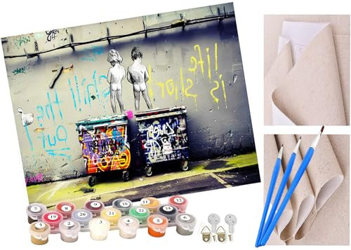 ToeTs Peinture par Numéro Adultes Street graffiti art drôle petit garçon avec Pinceaux et Acryliques Bricolage Peintures Kits pour Enfants Seniors Débutant, pour la Décoration Intérieure Maison