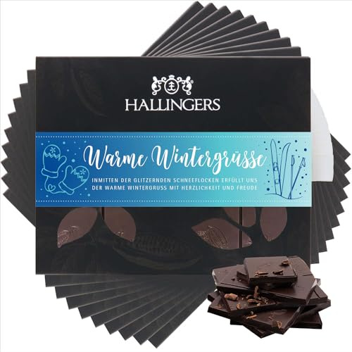Hallingers Genuss Manufaktur Vegane Schokolade Weihnachts-Geschenk - Tafel handgeschöpfter Edelkakao ohne Alkohol edler Karton 10x Warme Wintergrü... Xms-Gewürz, Weihnachten für Frauen Männer