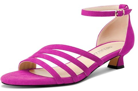 HEUIVZAR Donna Chunky Blocco Basso Tacco Heel Aperte sulla Punta Cinturino alla Caviglia Sandali Classico Estate Fibbia Dress Scarpe 3 CM Heels Fucsia 42 EU