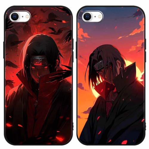 PBNDJVG 2 Stück Handyhülle für iPhone 7/iPhone 8/iPhone SE 2022/2020 Hülle 4.7'' Anime Uchiha Itachi Sasuke Manga Muster Design Junge Case Schutzhülle TPU Silikon Ultra Dünn Cover, 07