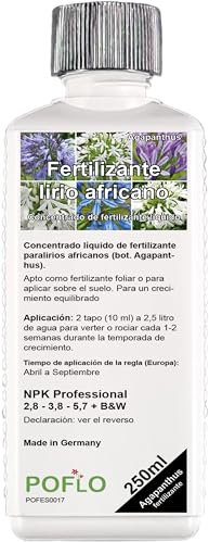 POFLO Fertilizante profesional para Agapanthus con nutrientes específicamente adaptados a la planta. (250ml)