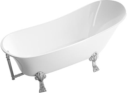 BERNSTEIN Freistehende Badewanne Sanitäracryl Nostalgie Wanne mit Doppelwand Konstruktion 176 x 71 x 77 cm – Paris in Weiss glänzend - Standfüße in Chrom, Inkl. 1414 Chrom Armatur