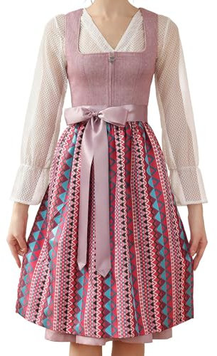 Dirndl Mujer Oktoberfest Disfraz Oktoberfest Costume Vestido Tradicional Dresses Midi Trachten 3 Pieces: Vestido Blusa Delantal Rosa 44