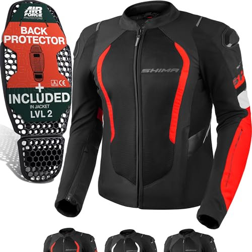 SHIMA MeshPro 2.0 Motorrad Jacke Herren mit Protektoren AirForce Rückenprotektor Motorradjacke Sommer Schulter Protektor Ellbogen Textiljacke Schutzjacken Protektorenjacke Stadt (Männer, Rot, XXL)