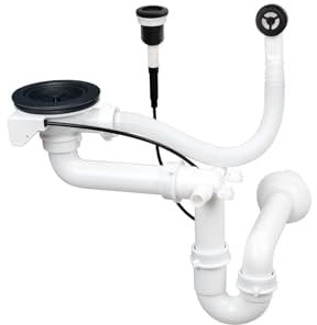 Siphon Abflussgarnitur Ablauf Überlauf Abfluss für Küchenspüle Push 1 Becken Kammer Automatisch (Schwarz)