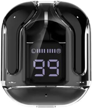 Auriculares Bluetooth transparentes TWS, auriculares Bluetooth con estuche de carga, conexión automática, auriculares in-ear con micrófono ENC, auriculares inalámbricos para Android/iOS (negro)