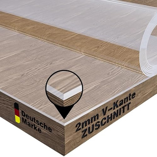NURPELLE Transparente 2 mm Tischfolie mit abgeschrägter Kante - Versch. Größen/Wunschmaß - durchsichtige Tischdecke Tischschutz Glasklar Folie aus PVC (Breite 90 x Länge 160 cm)