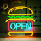 OYCGZV Abierto de neón de señal de hamburguesa de neón de luz para la decoración de la pared Led Abierto de señal para Burger Shop Fast Food Shop Negocios Restaurante Tienda