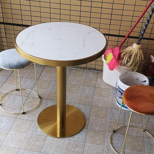 Runder Bartisch/Stehtisch, Kneipentisch aus weißem Marmor mit rutschfester, stabiler Basis aus goldfarbenem Metall, Cocktailtische für Partys, Wohnzimmer, Küche, Esszimmer/Bistrotisch/Freizeittisch mi