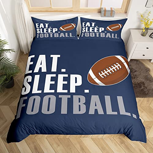 Loussiesd Fußball Bettwäsche Set 155x220cm American Fussball Bettbezug Jungen Rugby Spiel Dekorative Bettwäsche Set für Kinder Jugendliche Erwachsene Sport Fußball Betten Blau, Weiche Mikrofaser