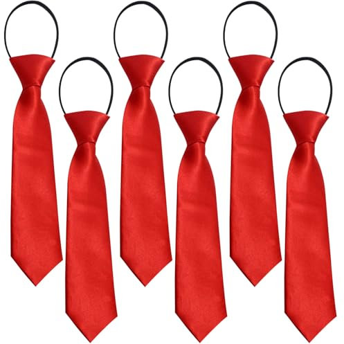 FUIPVGI 6 Pièces Cravate Enfant Avec Élastique, Brillante Effet Soie, Prénouée pour Garçons d'Honneur Mariage Faire la Fête (Rouge)