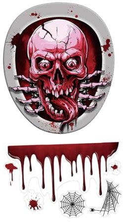 Ciieeo 1 Set Halloween Bloody Skull Stickers Happy Day Zombie Decorations Haunted House Wall Decal Clings Toilet Cover Seat Halloween Wall Art Stickers Horror Skull Toilet Decals Red