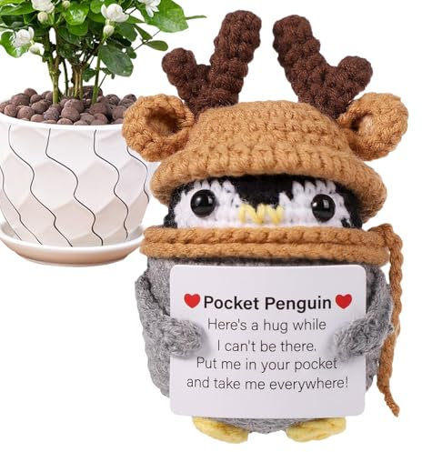 Positive Life Potato,Lustige strickende positive Puppe | Gehäkeltes Weihnachtstaschen-Umarmungsspielzeug | Handgefertigte Häkel-Strick-Pinguin-Dekoration für Männer, Frauen, Familie, Freunde