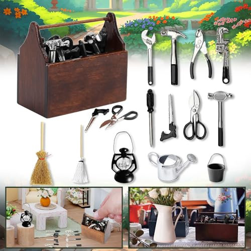 Miniatur Wichtel Zubehör Werkzeugkasten,14 Stück Miniatur Werkzeug Set Wichtel,Wichtel Zubehör Set,Wichtel Werkzeugkasten,Miniatur Werkzeug,Mini Werkzeug Wichtel,Wichtel Zubehör Weihnachten