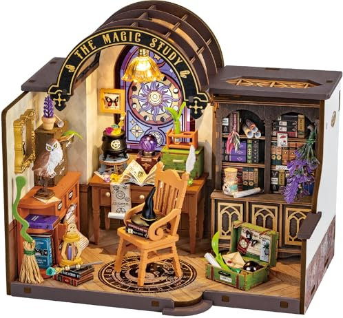 ROBOTIME Casa in miniatura, magica sala dei libri, fai da te in miniatura, kit per casa delle bambole, modellismo, regalo per adulti e bambini