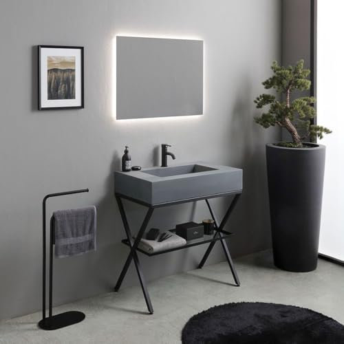 Kiamami Valentina Mobile bagno a terra 80cm con lavabo grigio e specchio LED retroilluminato