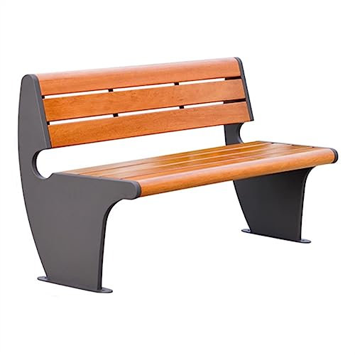 Outdoor Patio Garden Bench with Backrest Sturdy Metal Frame and Solid Wood Seats Modern Leisure Chairs for Garden Park Courtyard Backyard Wrought Iron Bench (180x60x80CM)