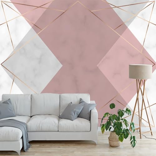 BURUNG Pink Grey Marble Wall Wallpaper Luxury Texture Dark Pastel Blush Gray White Geometric Wallpaper Decoration for Living Room, Bedroom, Office Non-Adhesive 125x80cm