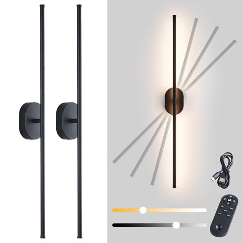 SUZNIU Akku Wandleuchte Innen, 80CM 2 Stück LED Wandleuchte ohne Stromanschluss Drehbare Wandlampe Innen 3000K-6500K Dimmbar mit Fernbedienung Nachtlichtfunktion 10000mAh für Wohnzimmer, Schlafzimmer
