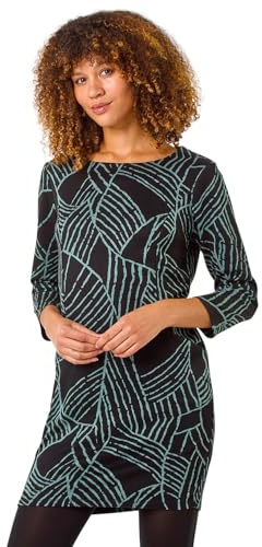Roman Women Shift Dress with Pockets - Ladies Autumn Winter Tunic 3/4 Length Sleeve Knee Length Smart Casual Office Work Cocktail Party Round Neckline Comfy Soft