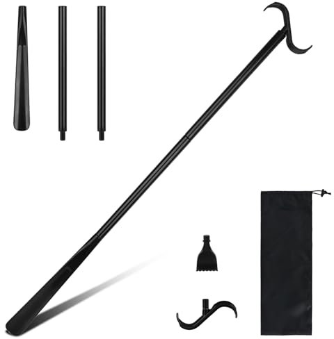 33-90cm Chausse Pied Long, Chausse Pieds Long Manche a Coude S/Gratte-dos, Grand Chausse Pied pour Aides à L'habillage/enfiler les chaussures/enlever les chaussettes, Chausse Pied Plastique Détachable