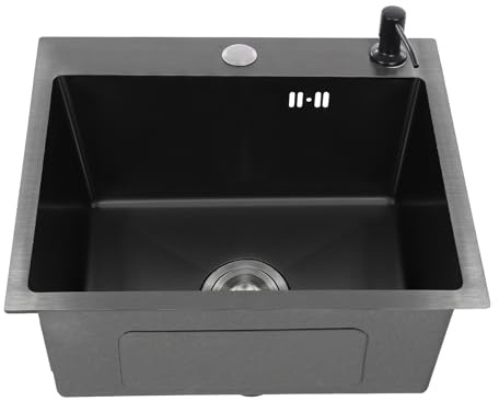 Lavello da incasso in acciaio inox nero-grigio con cestello di scarico, angolare, lavandino con distributore di sapone e tubo di scarico per case, ristoranti, lavanderie, bar, cucine, hotel, ecc