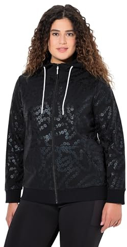 Ulla Popken Damen große Größen Übergrößen Plus Size Hoodie, Pailletten-Druck, Kängurutasche, Langarm schwarz 46+ 833275100-46+
