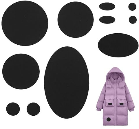 11PCS Repair Patches for Down Jackets Black Down Jacket Repair Patch for Puffer Jacket Repair Patch Self Adhesive Repair Patch Round Oval Shape Fabric Repair Patch for Puffer Jackets Tents Bags