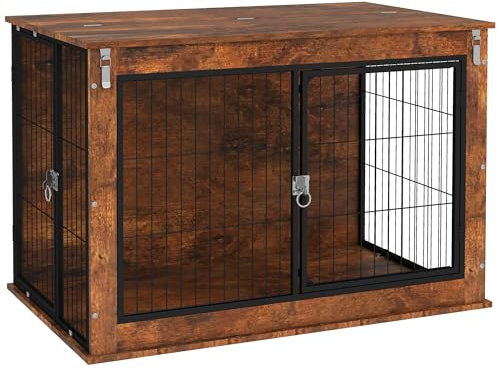 PawHut Hundekäfig Möbel, Hundebox für Zuhause, für große Hunde unter 30 kg, Hundehaus mit 2 verschließbaren Türen, Stahl, 98 x 60 x 65,5 cm, Rustikales Braun