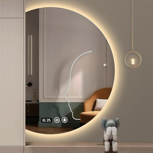 GXSDYYDS LED Badspiegel mit Beleuchtung, 100cm × 70cm Halbrund Badezimmerspiegel mit Beleuchtung Wandspiegel Halbrund, LED Spiegel mit 3 Einstellbare Lichtfarbe, Beschlagfrei, Spiegel Bad