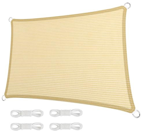 Garten Sonnensegel 320 x 360 cm Sonnenschutz UV Schutz Windschutz Sichtschutz Seitenmarkise Sonnenschutzsegel mit Spannseilen für Balkon Terrasse Garten, Creme Farben