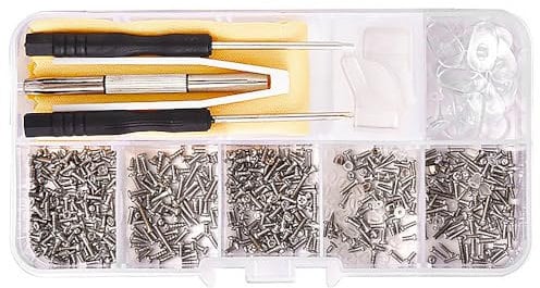 Eyglajdd 500 Stück Brillen Reparatur Set, Brillen Reparatur Werkzeug Set mit kleinen Schrauben Muttern, Silikon Nasenpads, Pinzette, Schraubendreher, Reinigungstuch,für Sonnenbrillen Lesebrille