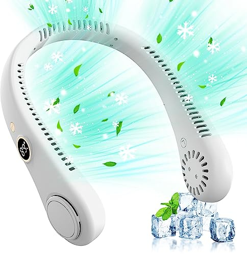 Portable Neck Fan,Wearable Hands Free Fan, Neck Fans USB Rechargeable Personal Fans, 5 Speed Hanging Bladeless Fan,360 Degrees Airflow Neck Fans for Men Women Sports Indoor Outdoor (White)