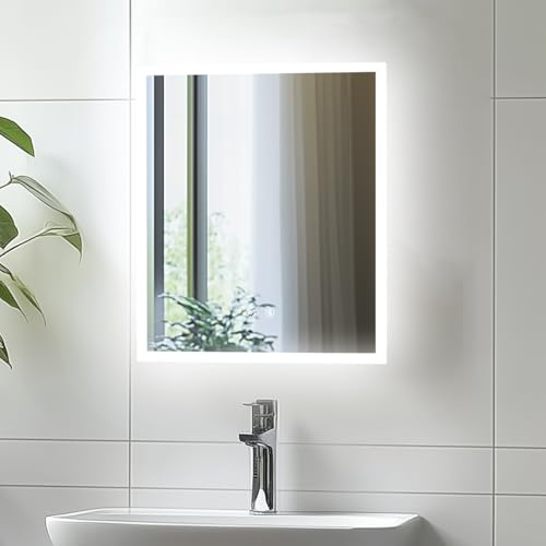 LUVODI Bathroom Mirror with LED Lights: 400x500mm Rectangular Illuminated Dimmable Wall Mounted Mirror with Anti-Fog 3 Lighting Modes Memory Function, Horizontal/Vertical