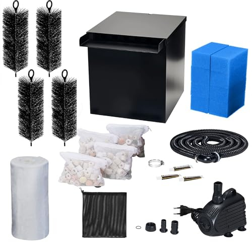 Biling Set Completo per Stagno, Acciaio Inossidabile Cascata con Filtro per laghetto, con Pompa per laghetto da 80 W, 4500 l/h, cascate, ruscelli da Giardino, Gioco d'Acqua