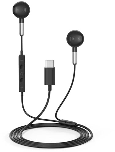 Anferu Auriculares USB C iPhone16 ProMax Auriculares con Cable Tipo C con Micrófono y Mando