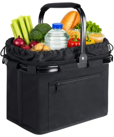 HRX Package 28-33L Einkaufskorb Faltbar mit Kordelzug,Einkaufskörbe,Shopping Basket Geeignet für Ganze Familie, Ideal zum Einkaufen, Reisen, Campen, Lunchbag, Seitlich
