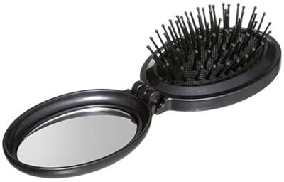 HAARBÜRSTE mit SPIEGEL klappbar oval Schwarz mit Noppen mini Reise Massagebürste Noppenbürste Entwirrbürste Taschenspiegel Haar Kamm Bürste 24